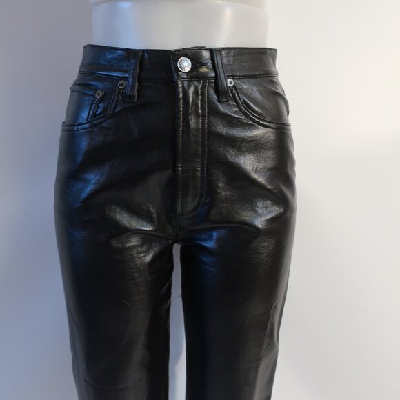 Womens Agolde Black Flat Front High-Rise PU Recycled Leather Pants 26 - Picture 5 of 13